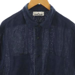 STONE ISLAND リネンガーメントダイ シャツ 半袖 前開き XL 紺 /NR GY53
