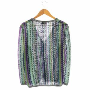 MISSONI カーディガン ニット 総柄 ウール モヘア混 46 グリーン マルチカラー /ES GY53