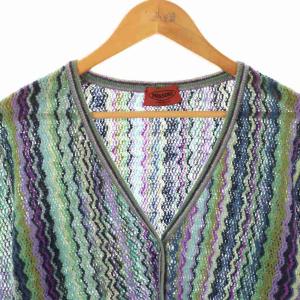 MISSONI カーディガン ニット 総柄 ウール モヘア混 46 グリーン マルチカラー /ES GY53