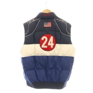 Polo by Ralph Lauren ダウンベスト ビックポニー レーシング ロゴ 刺繍 L ネイビー マルチカラー /CX GY53