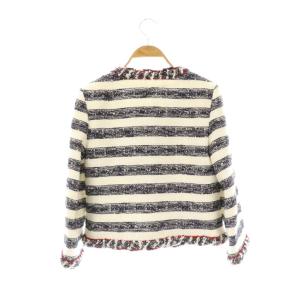 René TISSUE ツイードジャケット アウター ノーカラー ビーズ 装飾 36 オフホワイト 濃紺 赤 /NR