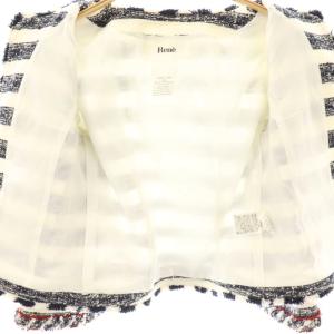 René TISSUE ツイードジャケット アウター ノーカラー ビーズ 装飾 36 オフホワイト 濃紺 赤 /NR