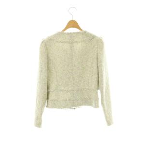 René TISSUE ツイードジャケット アウター ノーカラー ジップアップ 36 白 緑 /NR GY53