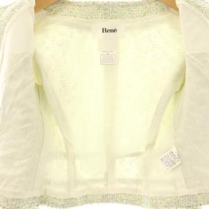 René TISSUE ツイードジャケット アウター ノーカラー ジップアップ 36 白 緑 /NR GY53