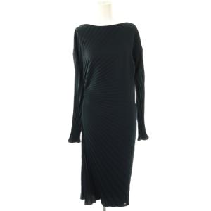 プリーツワンピース ロング 長袖 変形 36 ネイビー /DO GY53