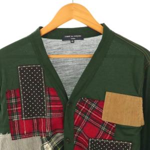 COMME des GARCONS HOMME カーディガン ウール混 パッチワーク M ダークグリーン マルチカラー AD2014 /CX  GY53