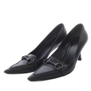 GUCCI パンプス ハイヒール ポインテッドトゥ ホースビット レザー 36.5C ブラック /YO4 GY53