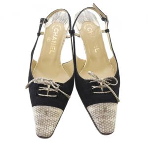 CHANEL パイソン サンダル スエード 36.5 ブラック ベージュ