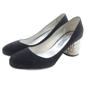 ビジューヒール パンプス スエード 35.5 黒 ブラック /SR GY57
