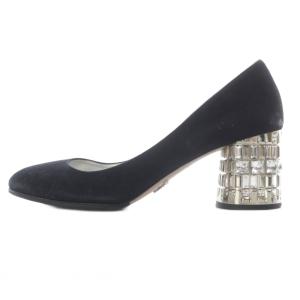 PRADA ビジューヒール パンプス スエード 35.5 黒 ブラック /SR GY57