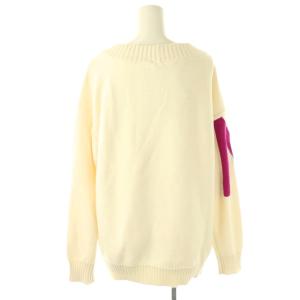 N°21 ニット セーター ロゴ 長袖 XS オフホワイト ピンクパープル /DF GY57