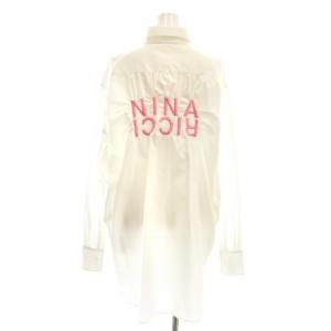 NINA RICCI オーバーサイズシャツ バック刺繍 長袖 スタンドカラー 34 白 ホワイト /AT OS GY57