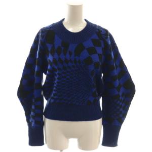 ニット セーター 総柄 長袖 34 ブルー ブラック /DF GY57