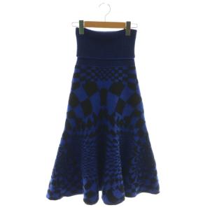 ニットスカート フレアスカート ロング 総柄 36 ブルー ブラック /DF GY57