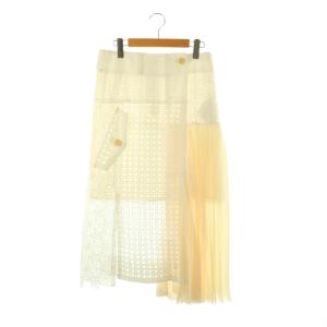21SS Embroidery Lace Skirt プリーツスカート ロング フレア 2 白 アイボリー
