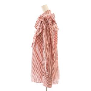 MSGM ブラウス シャツ フリル ストライプ 長袖 38 レッド ホワイト /DF GY57
