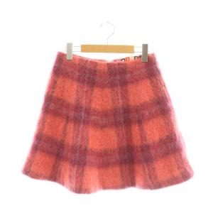 アルパカ混 台形スカート ミニスカート チェック 38 コーラルピンク /DF GY57
