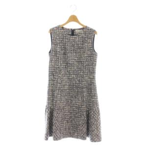 ツイードワンピース ひざ丈 ノースリーブ 40 ネイビー ホワイト 35658 /DF GY57
