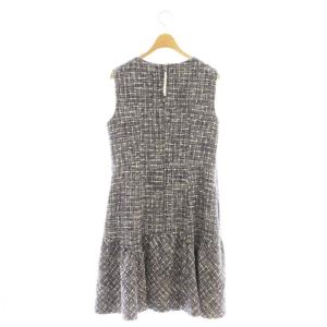 FOXEY NEW YORK ツイードワンピース ひざ丈 ノースリーブ 40 ネイビー ホワイト 35658 /DF GY57