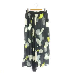 フレアスカート ロング 総柄 アシンメトリー 36 ブラック /DF GY57