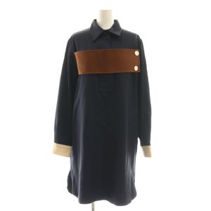 シャツワンピース ひざ丈 ネイビー ブラウン /DF GY57