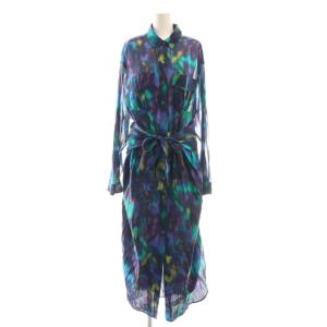 シャツワンピース ロング 総柄 38 ブルー グリーン /DF GY57