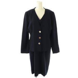 セットアップ ジャケット ノーカラー ワンピース ノースリーブ 膝丈 ウール 9 紺 /NR OS GY57