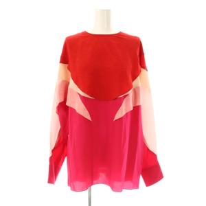 カットソー ブラウス 長袖 シルク 38 レッド マルチカラー /ES GY57