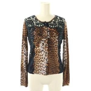 レオパード柄カーディガン レース ビジュー装飾 I38 ブラウン