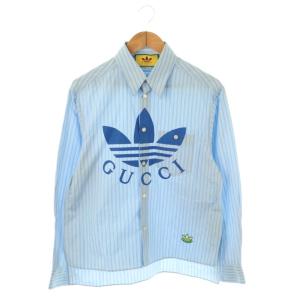 ×ADIDAS ストライプシャツ 15+ ライトブルー ホワイト