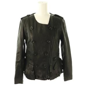 ラムレザー フリル ライダース ジャケット 0 ブラック