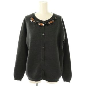 カーディガン ニット ウール 40 チャコール ビジュー装飾 /CX GY57