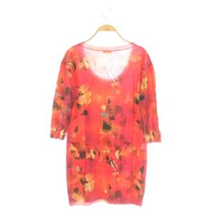 John Galliano 花柄ニット セーター プルオーバー チュニック丈 ウール XXS レッド 赤 マルチカラー /CX GY57