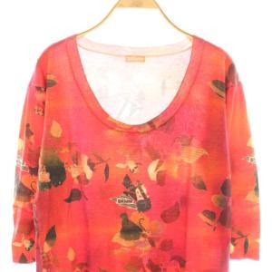 John Galliano 花柄ニット セーター プルオーバー チュニック丈 ウール XXS レッド 赤 マルチカラー /CX GY57