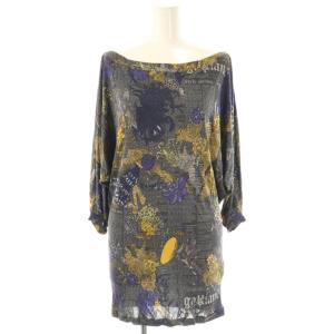 ガリアーノ GALLIANO ニュースペーパー  チュニック カットソー 総柄 XS チャコールグレー