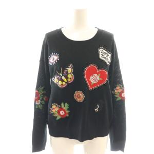 ニット プルオーバー ビジュー 刺繍 XS ブラック マルチカラー /DF GY57