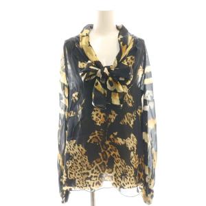 ブラウス ボウタイ シルク 総柄 I38 ブラック キャメル /DF GY57