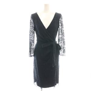 DVF STUDIO レース ワンピース ラップワンピース ひざ丈 2 ダークネイビー /DF GY57