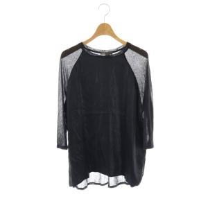 シルク カットソー Tシャツ 七分袖 XS ブラック /DF GY57