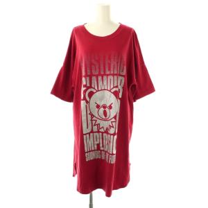 ファックベアヒスベアラメオーバーサイズTシャツ ワンピース F レッド シルバー色 /ES G