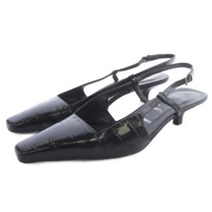 クロコ型押し ストラップ サンダル スクエアトゥ 37 黒 ブラック /SR GY20