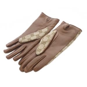 GUCCI 22AW 603635 3SAAH 金ビット GG柄 レザー×キャンバス グローブ 7.5M