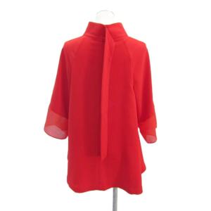 ADORE ハイネック フレア ブラウス 七分袖 38 M 赤 レッド 袖口シアー /SY26 GY58