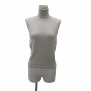 ニット カットソー ノースリーブ タートルネック カシミヤ ウール混 シルク混 ラメ 40 L ベージュ