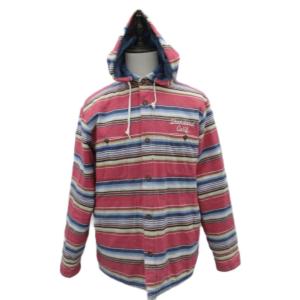 フーデッドシャツジャケット ミドル丈 L マルチカラー ボーダー柄 /SM9 GY58