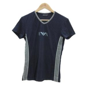 Tシャツ カットソー 半袖 Vネック ロゴプリント ネイビー 紺 /YS28 GY58