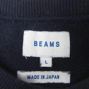 BEAMS スウェット トレーナー ミドル丈 ラウンドネック L ネイビー 紺 BEAMSロゴ /YS26 GY58
