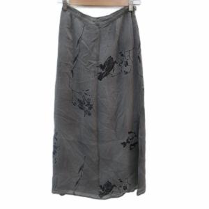 フレアスカート マキシ丈 ロング丈 38 M グレー 花柄 /SM39 GY58