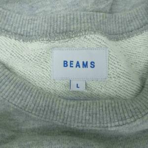 BEAMS スウェット トレーナー クルーネック 長袖 L グレー ロゴプリント /HO16 GY58