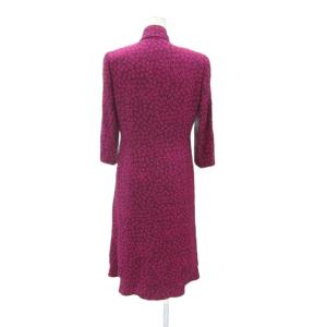 jun ashida ワンピース 七分袖 リボンタイ シルク 7 パープル 紫 リーフ柄 総柄 /SY33 GY58